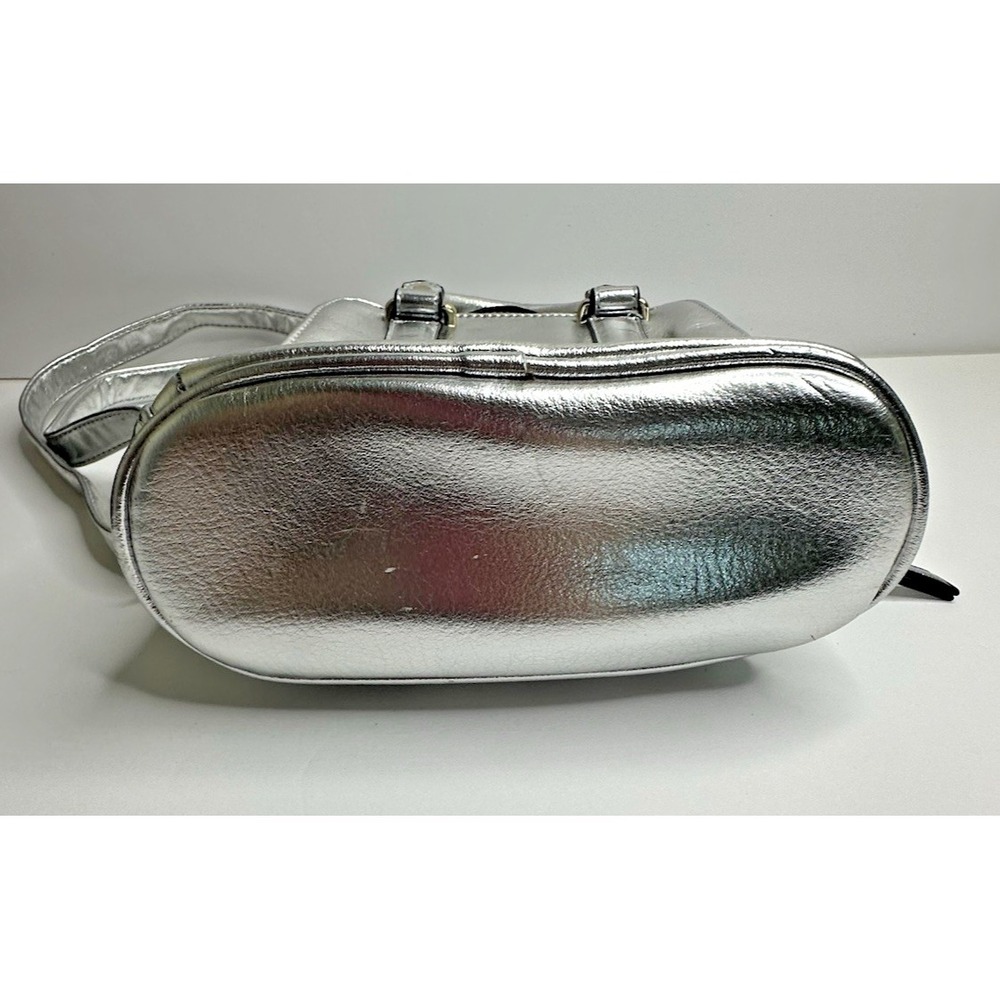 Free People Silver Leather Crossbody Purse Multi pocket Mini Top Handles - Picture 8 of 14
